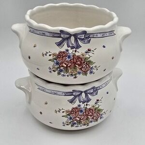 Vintage 2 DECORATIVE POTTERY SOUP SALAD CEREAL Bowl MUGS Cisco Cottagecore
